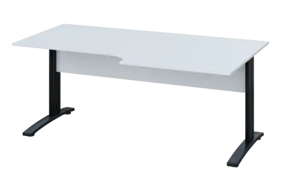 ERK 28 - 188 stůl kancelářský, rohový, pravý, kovová podnož černá, deska 25 mm, široký 1800 mm, bílá